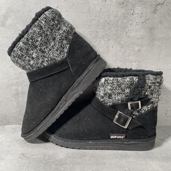 MUK LUKS WOMEN'S ALYX BOOTS Size 6 MID-CALF PULL ON FASHION BLACK SUEDE - Picture 5 of 8